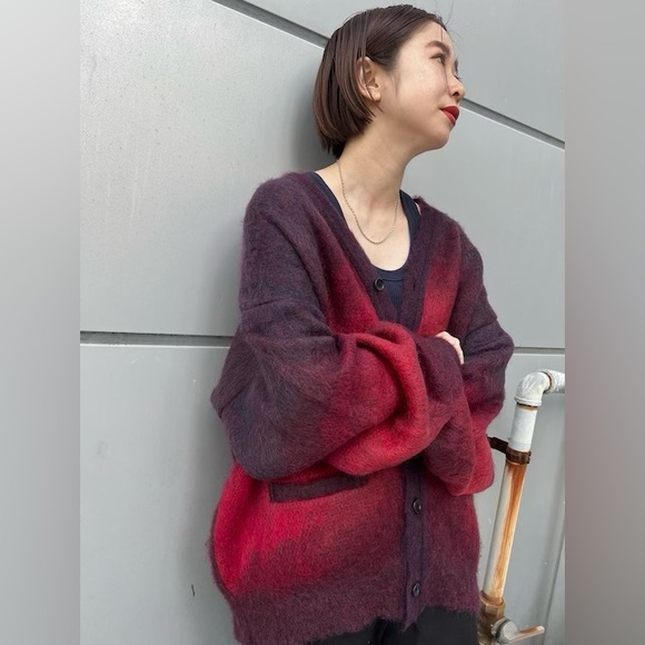 STEIN Burgundy Gradient Mohair Cardigan Purple Red Soft Oversized Sweater Medium - Picture 15 of 16